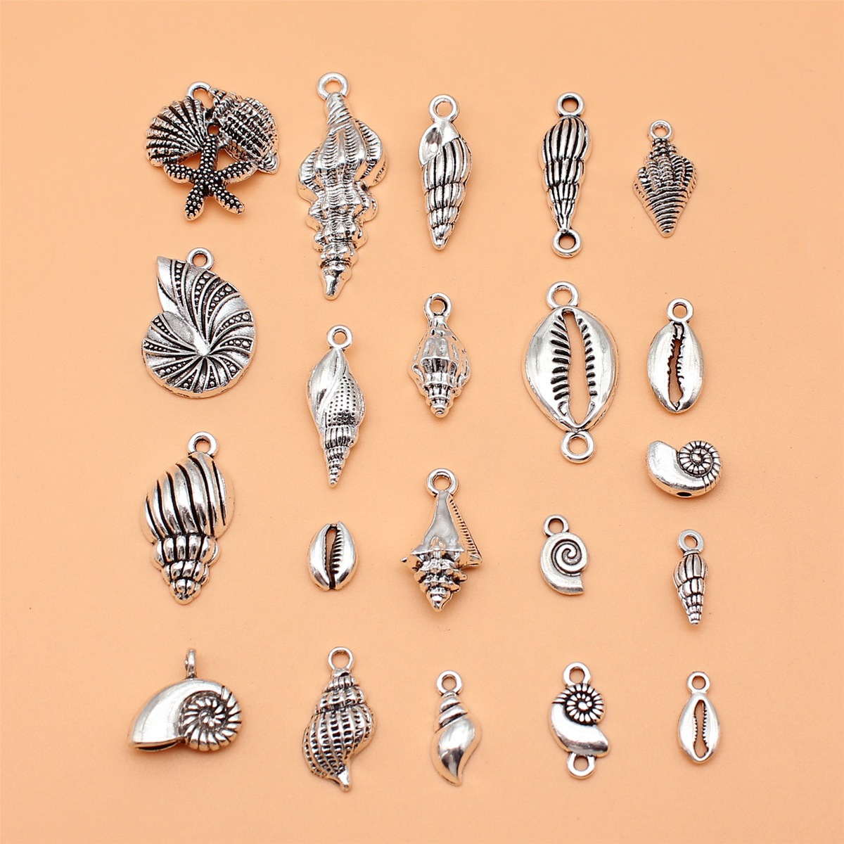 Vintage Collectible Jewelry - 21pcs Antique Silver Color Conch Charms