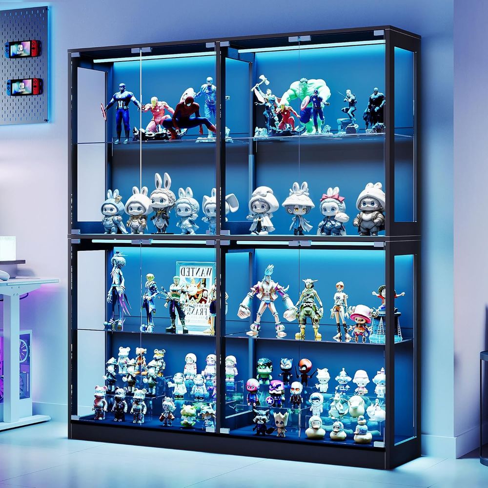 Collectible Collection - 4-Tier LED-Lit Glass Shelf Cabinet for
