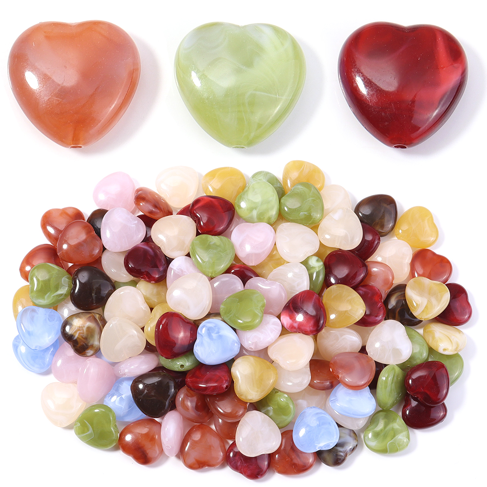 Vintage Collectible Marbles - 30pcs/lot Heart Shape Acrylic Beads Dual