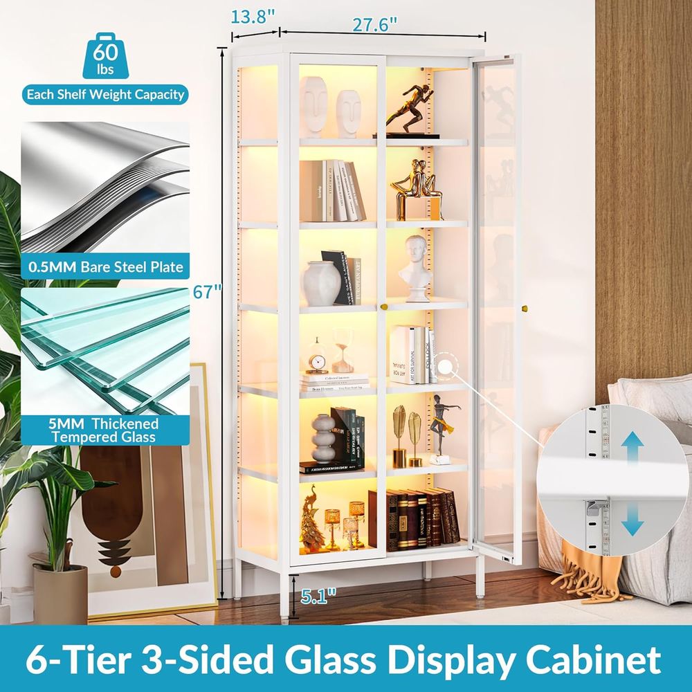 67 6-Tier Glass Curio Cabinet  – Collectible Collection recenzja i cena