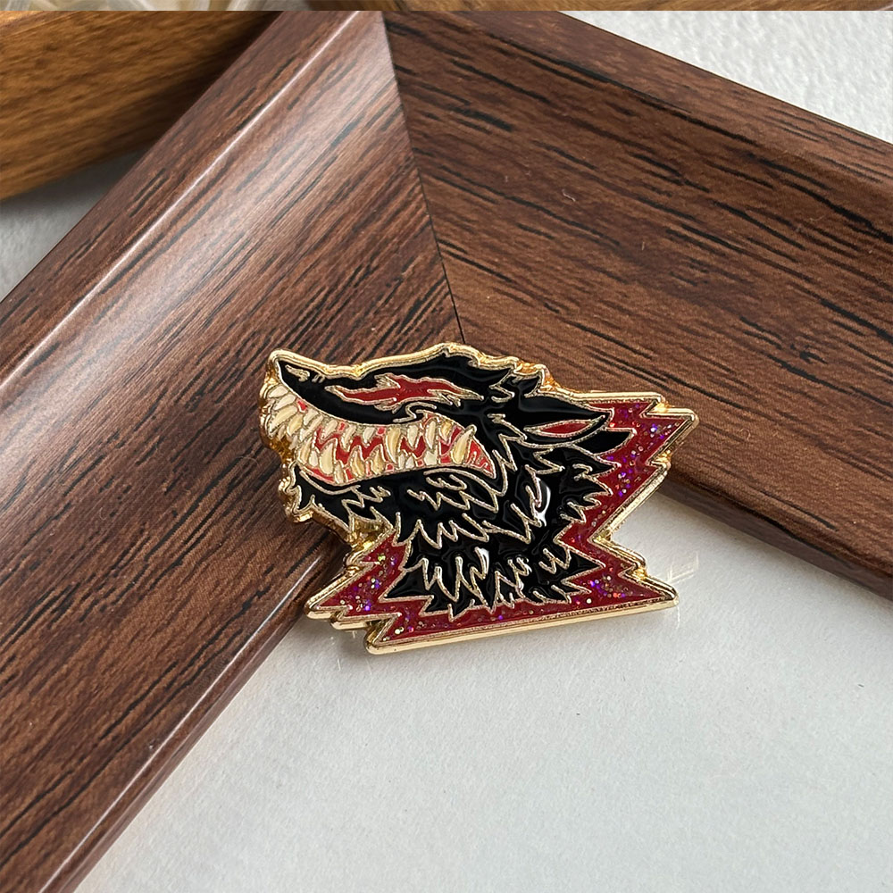 Fanged Wolf Metal Brooch, Dark – Vintage Collectible Clothing recenzja i cena