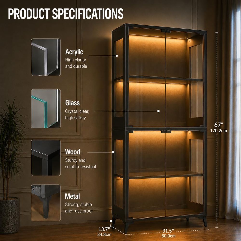 4-Tier Glass Display Cabinet w – Collectible Collection recenzja i cena